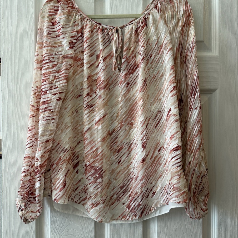 White House Black Market Cream and Blush Printed Peasant Blouse